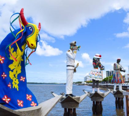 Aracaju, Sergipe, Brazil - March 12, 2020: Monument to Sergipano folklore, sculptures of folk characters located in Largo da Gente Sergipana. Largo da Gente Sergipana is a monument located in Aracaju, Sergipe, Brazil, which pays homage to the cultural movements and the identity of the people of Sergipe.
The monument consists of a total of eight statues, which each represent several typical folkloric manifestations.